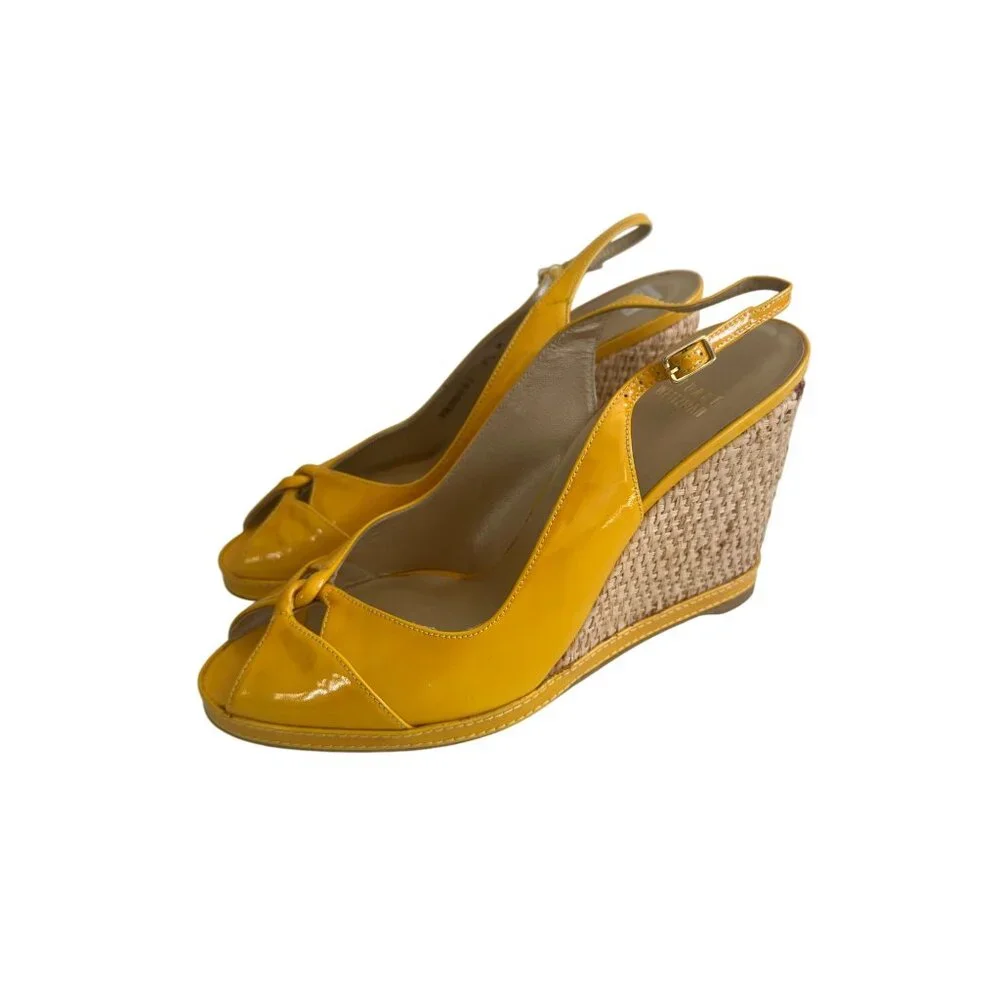 STUART WEITZMAN Yellow Patent Leather Wedges Size 9.5 - Picture 3 of 10